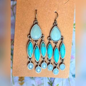 Gorgeous Blue, Turquoise & Silver Chandelier Earrings with Cascading Design! ✨️